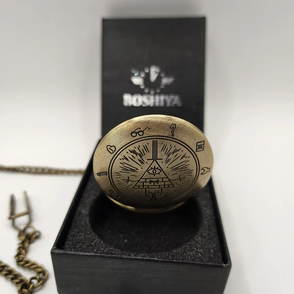 Boshiya Gravity Falls Bill Cipher Zodiac Bronze Quartz Pocket Watch NWT